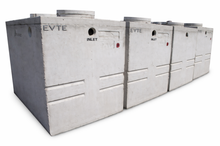 Concrete septic tanks in a row